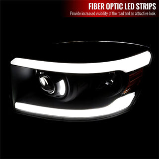 Spec D Projector Halo Headlights w/ LED Bar (Black): Dodge Ram 2006 - 2008