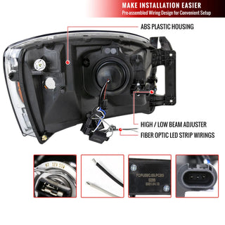 Spec D Projector Halo Headlights w/ LED Bar (Black): Dodge Ram 2006 - 2008