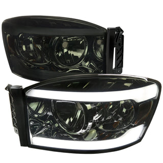 Spec D OEM Style Headlights w/ LED Bar (Smoke): Dodge Ram 2006 - 2008
