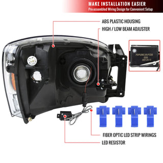 Spec D OEM Style Headlights w/ LED Bar (Black): Dodge Ram 2006 - 2008