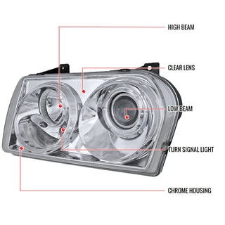 Spec D Projector Halo Headlights (Chrome): Chrysler 300 2005 - 2010