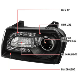 Spec D Projector Halo Headlights (Black, Version 2): Chrysler 300 2005 - 2010