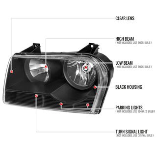 Spec D OEM Style Headlights (Black): Chrysler 300 2005 - 2010
