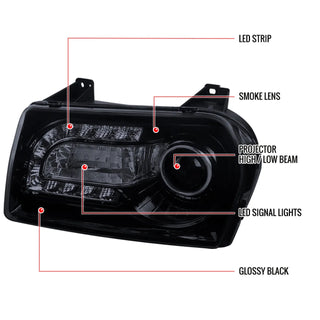 Spec D LED Headlights (Smoke, Version 2): Chrysler 300 2005 - 2010