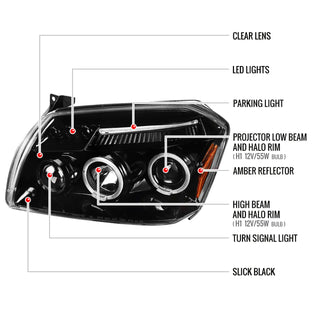 Spec D Projector Halo Headlights (Glossy Black): Dodge Magnum 2005 - 2007