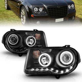 ANZO Projector Headlights w/ Halo Black (CCFL) G2: Chrysler 300 / 300C SRT8 (2005-2010)