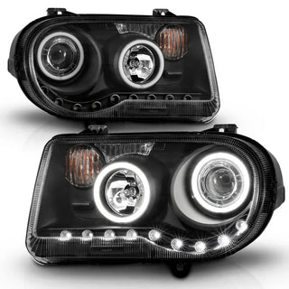 ANZO Projector Headlights w/ Halo Black (CCFL) G2: Chrysler 300 / 300C SRT8 (2005-2010)