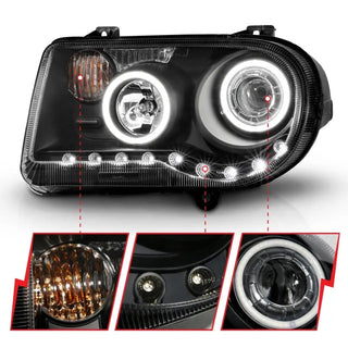 ANZO Projector Headlights w/ Halo Black (CCFL) G2: Chrysler 300 / 300C SRT8 (2005-2010)