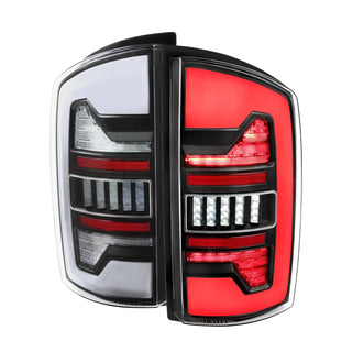 Spec D LED Bar Tail Lights (Matte Black / White LED): Dodge Ram 2002 - 2006