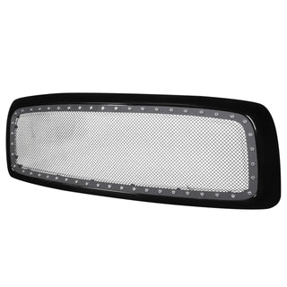 Spec D Rivet Style Stainless Steel Mesh Grille (Glossy Black Outer): Dodge Ram 2002 - 2005