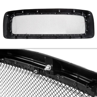 Spec D Rivet Style Stainless Steel Mesh Grille (Glossy Black Outer): Dodge Ram 2002 - 2005