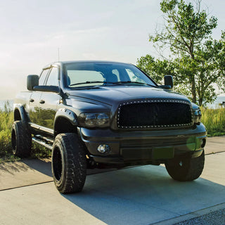 Spec D Rivet Style Stainless Steel Mesh Grille (Glossy Black Outer): Dodge Ram 2002 - 2005