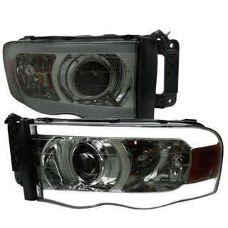 Spec D Projector Halo Headlights w/ LED Bar (Smoke): Dodge Ram 2002 - 2005
