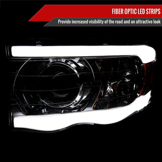 Spec D Projector Halo Headlights w/ LED Bar (Smoke): Dodge Ram 2002 - 2005