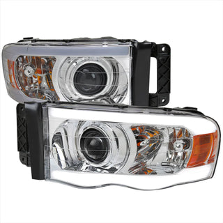 Spec D Projector Halo Headlights w/ LED Bar (Chrome): Dodge Ram 2002 - 2005