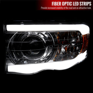 Spec D Projector Halo Headlights w/ LED Bar (Chrome): Dodge Ram 2002 - 2005