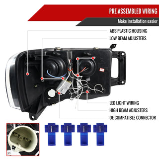 Spec D Projector Halo Headlights (Glossy Black): Dodge Ram 2002 - 2005
