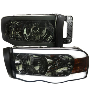 Spec D OEM Style Headlights w/ LED Bar (Smoke): Dodge Ram 2002 - 2005