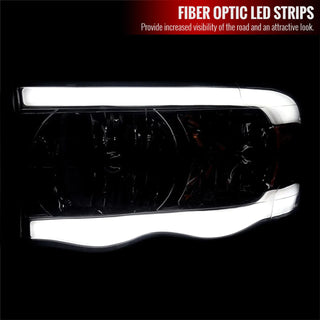 Spec D OEM Style Headlights w/ LED Bar (Smoke): Dodge Ram 2002 - 2005