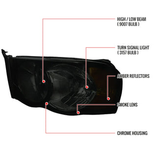 Spec D Crystal Headlights (Smoke): Dodge Ram 2002 - 2005