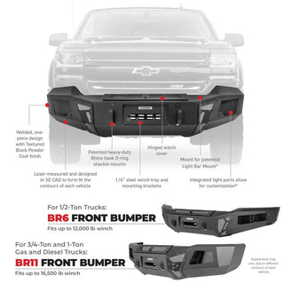 Go Rhino BR6 Winch-Ready HD Front Bumper (FRONT): Ram 1500 / 1500 Classic (11-24) - Textured Black
