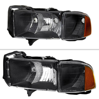 Spec D OEM Style Headlights & Corner Lights (Black): Dodge Ram 1500 Sport 1999 - 2001