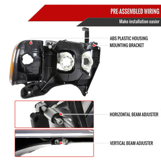 Spec D OEM Style Headlights & Corner Lights (Black): Dodge Ram 1500 Sport 1999 - 2001