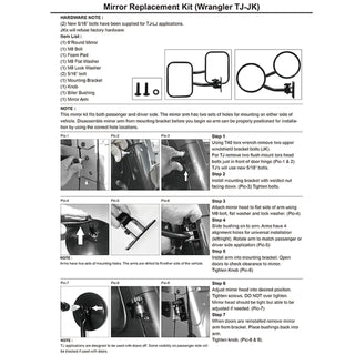 Spec D Side Mirror (Square, Quick Release): Jeep Wrangler 1997 - 2018