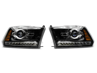 Raxiom LED Halo Headlights w/ Switchback Turn Signals: Fits Dodge / Ram 1500 (02-18) - Black