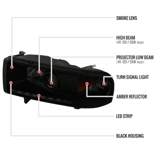 Spec D Projector Halo Headlights (Dark Smoke): Dodge Ram 1994 - 2002