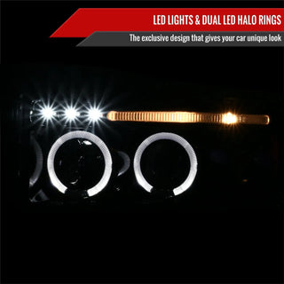 Spec D Projector Halo Headlights (Glossy Black): Dodge Ram 1994 - 2002