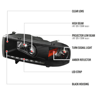 Spec D Projector Halo Headlights (Black, RS): Dodge Ram 1994 - 2002