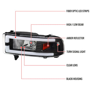 Spec D OEM Style Headlights w/ LED Bar (Black): Dodge Ram 1994 - 2002