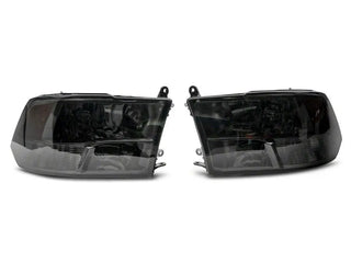 Raxiom Axial OEM Rep Headlights w/ Dual Bulb - Chrome Smoked (F&R): Fits Dodge / Ram (02-18)