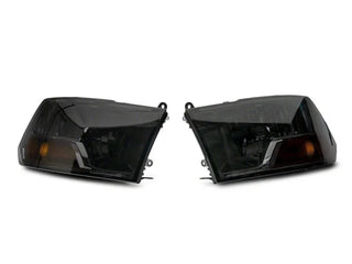 Raxiom Axial OEM Rep Headlights w/ Single Bulb - Chrome Smoked (F&R): Fits Dodge / Ram (02-18)