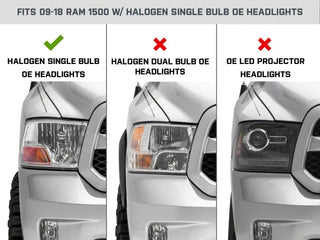 Raxiom Axial OEM Rep Headlights w/ Single Bulb - Chrome Smoked (F&R): Fits Dodge / Ram (02-18)