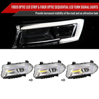 Spec D Sequential LED Projector Headlights (Chrome): Dodge Charger 2015 - 2023