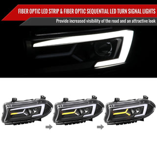 Spec D Sequential LED Projector Headlights (Matte Black): Dodge Charger 2015 - 2023