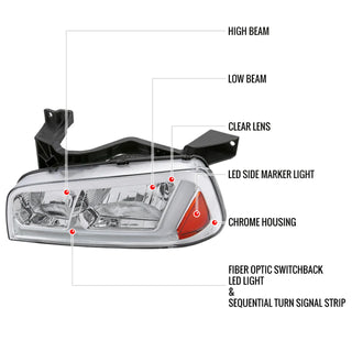 Spec D Sequential LED Headlights (Chrome): Dodge Charger 2006 - 2010