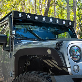 Go Rhino WLF Windshield Light Mount Frame for Jeep Wrangler JK (2007-2018) w/ Eight Cube Lights