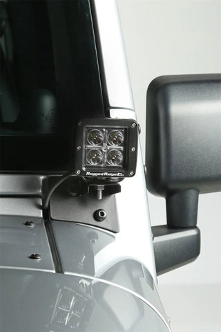 Rugged Ridge Textured Black Windshield Aux Light Mounting Brackets (PAIR): Jeep Wrangler (07-18)