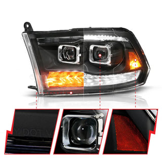 ANZO LED Projector Headlights w/ Sequential Signal (PAIR): Fits Ram (02-24) - Black