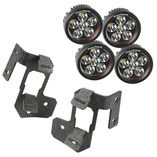 Rugged Ridge Textured Black Steel Round A-Pillar LED Light Mount Kit (F&R): Jeep Wrangler (07-18)