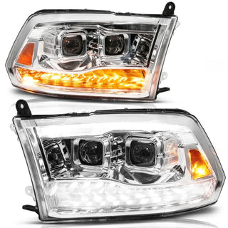 ANZO LED Projector Headlights w/ Sequential Signal (PAIR): Fits Ram (02-24) - Chrome