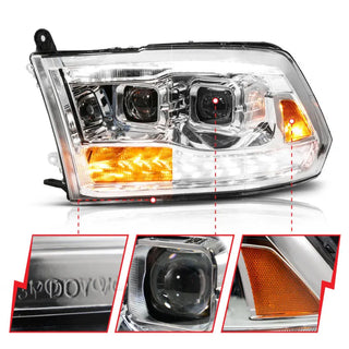 ANZO LED Projector Headlights w/ Sequential Signal (PAIR): Fits Ram (02-24) - Chrome