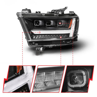 ANZO Full LED Projector Headlight w/ DRL & Sequential Signal (DRIVER): Ram 1500 (19-24) - Black