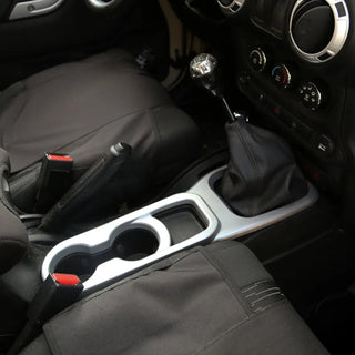 Rugged Ridge Silver Center Cup Console Trim: Jeep Wrangler JK (11-18) w/ Manual Transmission