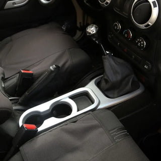 Rugged Ridge Silver Center Cup Console Trim: Jeep Wrangler JK (11-18) w/ Manual Transmission