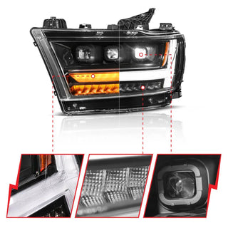ANZO Full LED Projector Headlight w/ DRL & Sequential Signal (DRIVER): Ram 1500 (19-24) - Black