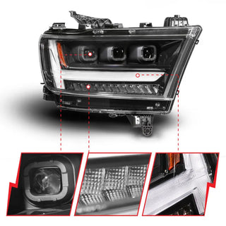 ANZO Full LED Projector Headlight w/ DRL & Sequential Signal (PASSENGER): Ram 1500 (19-24) - Black